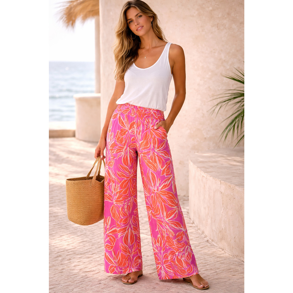 Womens Linen Pants Medium Pockets Elastic Waist Coastal Resort Lagom Old Money